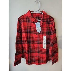 Cat & Jack Boy's Size XS (4/5) Flannel Long Sleeve Button Down Shirt Red‎ Plaid